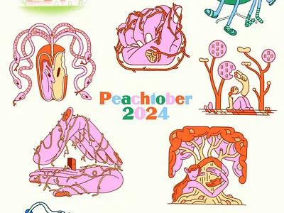 Peachtober Compilation animation character color geometric illustration line
