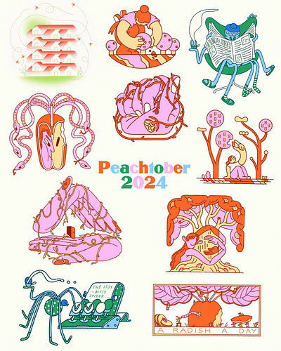 Peachtober Compilation animation character color geometric illustration line