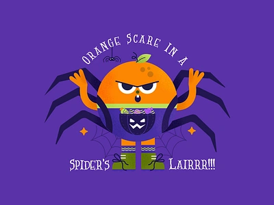 Fruits X Halloween: Spooky Squad! candy costume fall flat fruit halloween illustartion october orange pumkin scary spider spiderweb spooky sticker trickortreat vector web