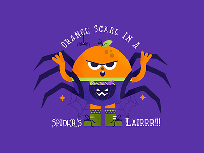 Fruits X Halloween: Spooky Squad! candy costume fall flat fruit halloween illustartion october orange pumkin scary spider spiderweb spooky sticker trickortreat vector web