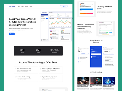 Tutor Online - Landing Page blogs colors contents design dribbble shot education hero section home page landing page online paid post pricing students teachers tutor online ui user interface web design website design