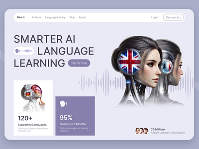 LanguageGenie AI Web ai creative design design education greatdesign language learning english minimal purple student ui uiuxdesign ux webdesign