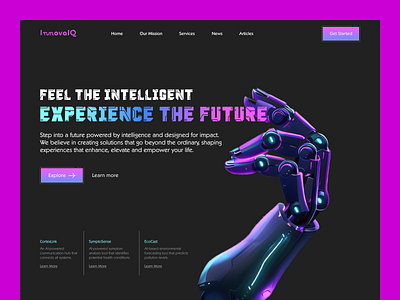 Artificial intelligence robot website design ai ai saas ai technology ai website ai website design artificialintelligence daily ui design trends header hero section inspiration iqra khanmohammadiqra landing page machine learning saas ui design ui trends webdesign website