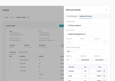 Edit Invoice Details design finance fintech invoice invoice details invoicing item list ui ui design ux ux design