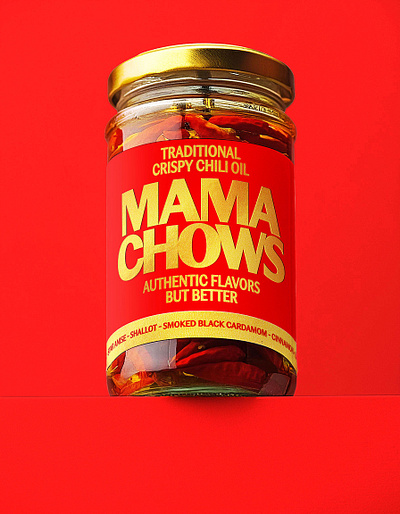 Mama Chows - Chili oil branding branding chili oil chinese food gold graphic design logo logotype packaging spicy visual identity