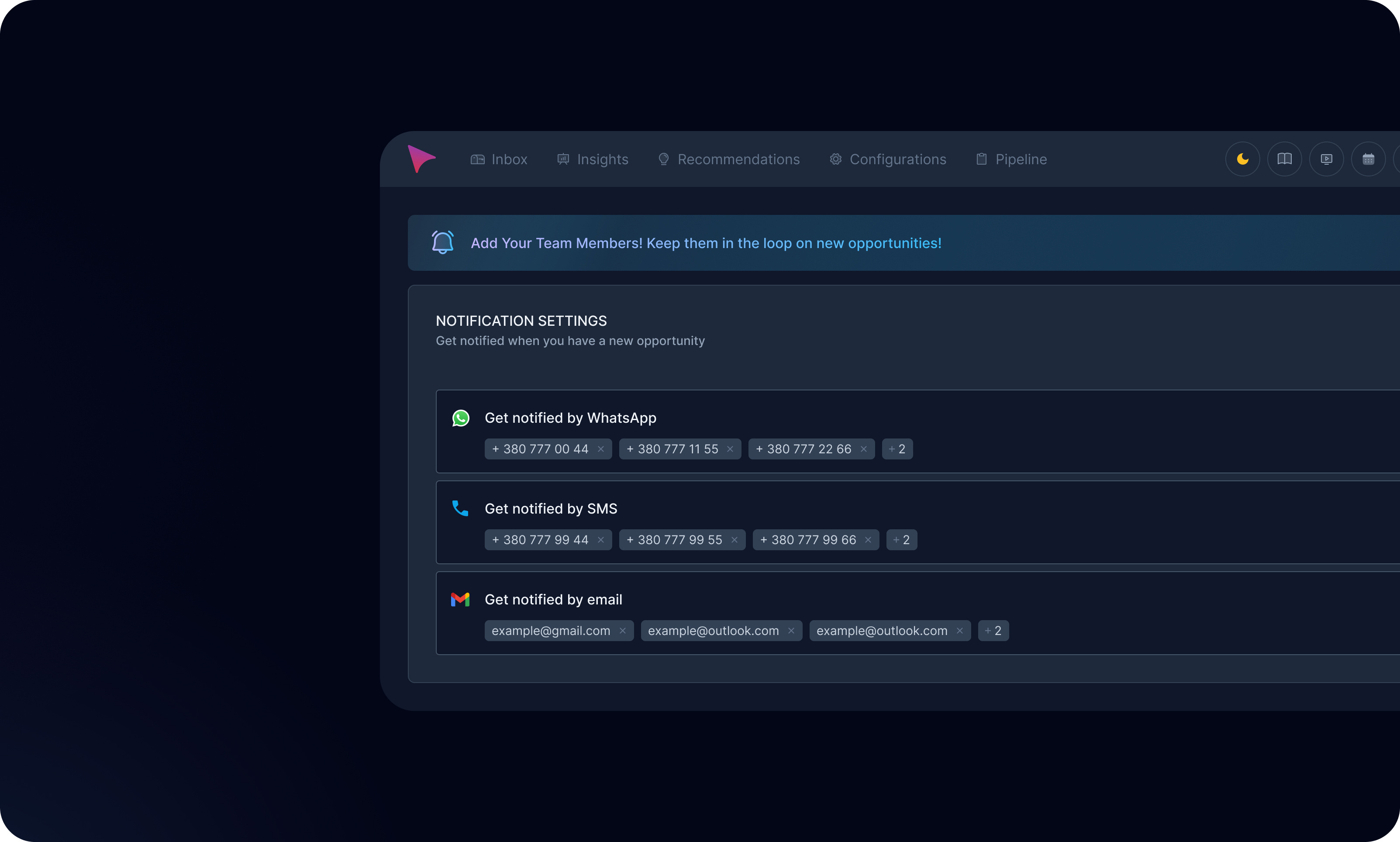 Add Your Team for Instant Updates ai matketing notiffication opportunity ux