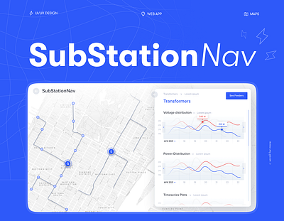 Electric Navigation Web App app application blue data integration design graphic design illustration logo maps navigation typography ui ux uxui design vector web app web design