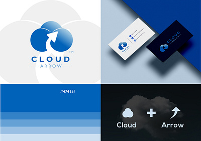 Cloud Arrow Brand Identity! abstract arrow logo blue blue gradients branding cloud cloud arrow logo cloud logo creative illustration logo design rain server sky storage sun