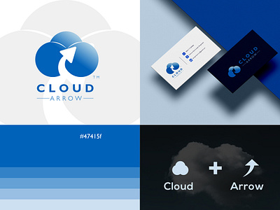 Cloud Arrow Brand Identity! abstract arrow logo blue blue gradients branding cloud cloud arrow logo cloud logo creative illustration logo design rain server sky storage sun