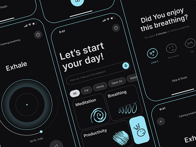 AI-Povered Mindfulness Meditation App Concept ai ai povered app breathing concept dark design meditation mindfulness mobile mobile app mobile design ui uiux ux wellness