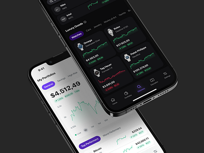 Investment Tracker light & dark mode app bitcoin charts crypto dashboard ethereum finance financial dashboard fintech investment iphone mobile mobile app design portfolio product design saas stocks ui uxui wallet