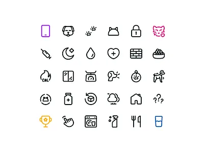 Pet app icons app design design graphics design icon design icon pack icon set iconography icons illustration line icons mobile app design pet app product design stroke icons ui design ui icons ui ux design user interface icons