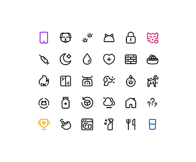 Pet app icons app design design graphics design icon design icon pack icon set iconography icons illustration line icons mobile app design pet app product design stroke icons ui design ui icons ui ux design user interface icons