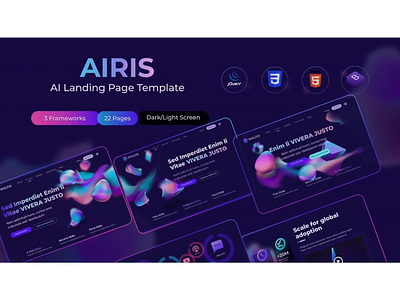 Airis - AI Landing and Machine Learning Page Website 3d ai animation apps artificial inteligence blockchain blur dark mode dark ui figma html illustration landing page machine learning single page ui ux vibrant web design website