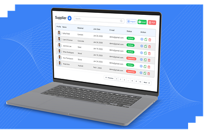 Supplier management dashboard interface on a laptop screen table ui uiux ux design