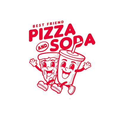 Pizza n Soda branding cartoon graphic design illustration logo mascot retro vintage