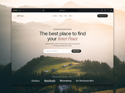 Escape - Immersive Landing Page Design figma immersive design landing page landscape midjourney minimalist design ui design web design