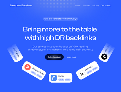 Hero section for Effortless backlinks landing page ui ux website