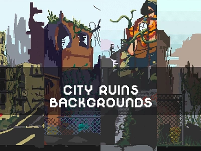 City Ruins Pixel Art Background Pack 2d art asset assets background backgrounds bg game game assets gamedev horizontal illustration indie indie game parallax pixel pixelart pixelated seamless set