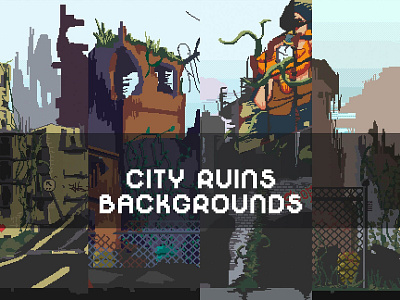 City Ruins Pixel Art Background Pack 2d art asset assets background backgrounds bg game game assets gamedev horizontal illustration indie indie game parallax pixel pixelart pixelated seamless set