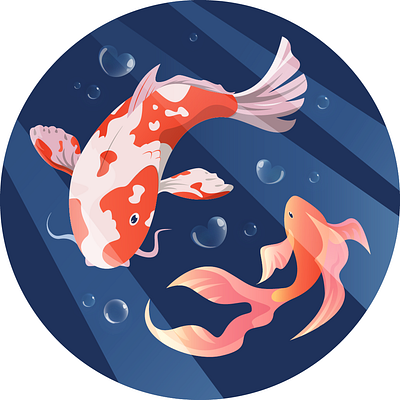 Animals in love adobe illustrator art fish golden fish illustration koi love vector