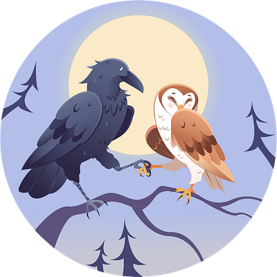 Animals in love, part II adobe adobe illustrator animal art bird birds illustration love owl rawen vector vector art