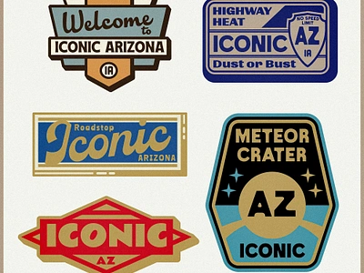 Iconic Badges apparel design arizona arizona art arizona design artifact badge design bazaar desert flash sheet gas station iconic iconic arizona patch design route 66 stamp collection stamp design texture design travel design