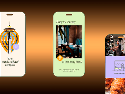 Mobile Design: A Journey Through Small Businesses community support compass connectivity dining discovery eco friendly events exploration interactive design local events local guide map integration mobile navigation modern layout navigation small business support local sustainability travel user journey