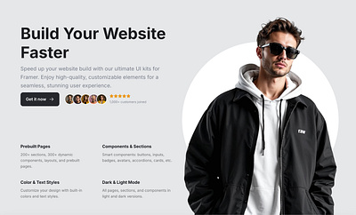 Landing ecommerce shop fashion hero section for Framer cta ecommerce fashion features framer header hero landing review shop social proof template ui ui kit