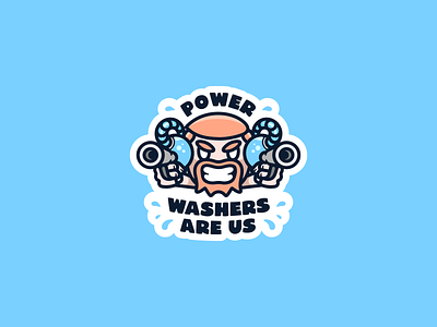 Power Washers Are Us Logo Design branding character face graphic design illustration logo logo design mascot logo pressure washing stickers visual identity water