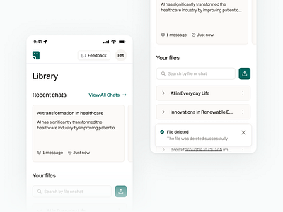 Library - PDF BFF ai ai chat chats clean dashboard files minimal mobile app mobile ui product design saas ui design user interface ux design workspace