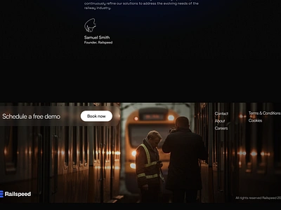 Footer Section - Transport SaaS Landing Page book a demo dark footers landing page railway saas trains transport ui