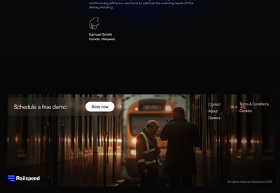 Footer Section - Transport SaaS Landing Page book a demo dark footers landing page railway saas trains transport ui