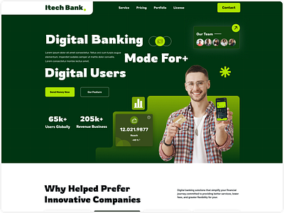 Itech - Digital Banking Landing Page UI Design bank bank card banking app cryptocurrency design digital banking finance finance management financial fintech home page investment itech bank landing page money online bank ui design ui visual design uiux web design