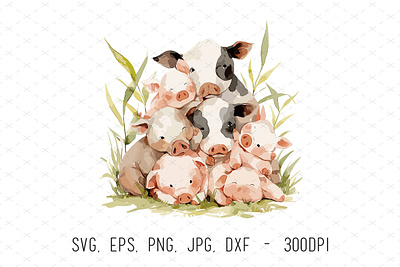 Cute Barn Animals Watercolor Illustration art cow farm illustration illustrator painting pig vector watercolor