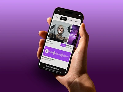 Interactive Music App Interface albums audio creative digital dynamic entertainment gradient immersive interactive minimalistic music navigation player playlist purple sleek streaming user friendly vibrant waveform