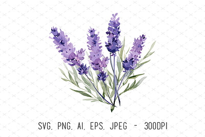 Watercolor Lavender Flowers Illustration floral flowers illustration lavender purple vector watercolor