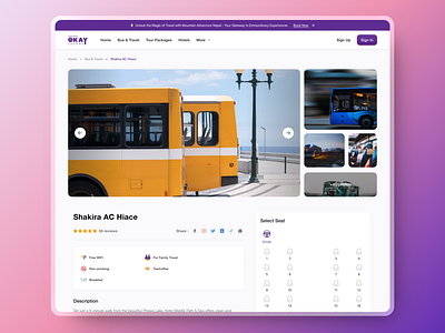 Vehicle Detail Page - Bus & Travel App app design booking app bus ticket clean creative design travel ui vehicle detail