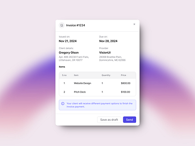 Invoice Details Modal • VisionUI bill billing design invoice modal payment rate receipt statement ui ui design uiux uiux design ux design