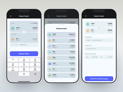 Swap app btc clean coin confirmation crypto details direction eth exchange input select swap usdt ux wallet