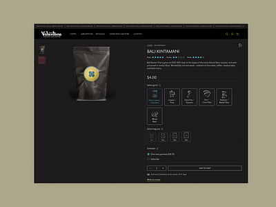 Valentine Coffee Product Page - Shopify application brand branding coffee dark theme design ecommerce graphic design ui ux website
