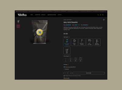 Valentine Coffee Product Page - Shopify application brand branding coffee dark theme design ecommerce graphic design ui ux website