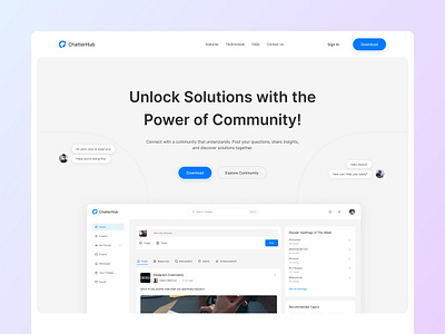 Community Landing Page community community landing page landing page landing page design news feed product design profile saas saas landing page saas product simple ui design social media ui design user friendly design ux design