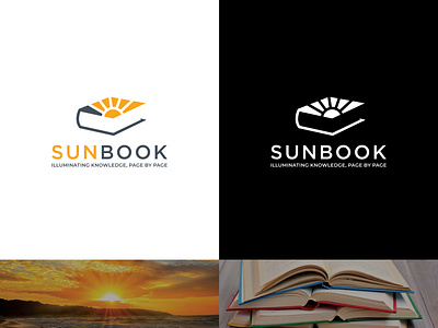 Sun book logo book book and sun logo concept book sun logo design branding business education logo icon identity logo design logotype negative space logo sun sun book logo typography vector white black