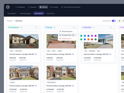 Deal Pipeline - PropertyMarketIntel (SaaS) dashboard deal tool enterprise kanban board pipeline product designer proptech proptechnology saas designer saas startup startup ui designer