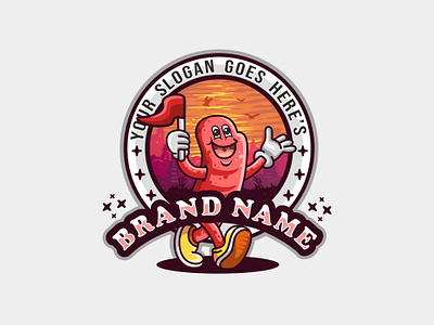 The adventurous sausage branding cartoon graphic design logo mascot