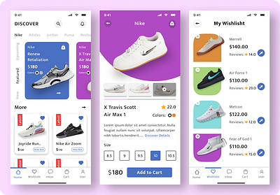 "Seamless Sneaker Shopping UI 🚀" appinterface dribbbledesign ecommercedesign figmadesign interactiveui minimaldesign mobileappdesign mobileinterface modernui nikeui productcarddesign productpagedesign shoppingapp shopsneakers sneakerapp sneakerstore uiuxdesign userexperience uxinspiration wishlistui