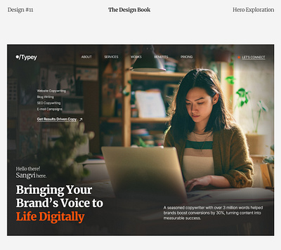 Copywriter Hero Section | The Design Book above the fold copywriter design figma framer graphic design hero section homepage landing page poster ui ux web design website website design
