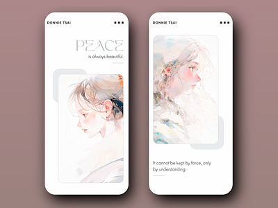 Mobile design: Peaceful Expressions - A Gentle Artistic Vision artistic elegance artistic portrait delicate strokes elegant typography emotional depth feminine touch gentle illustration harmony in design inspiring visuals light aesthetics minimalist layout modern artistry pastel palette peaceful message poetic theme serene design soft tones subtle design timeless beauty watercolor art