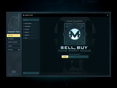 Dual Universe UI - Marketplace Homepage games graphic design gui marketplace mmo scifi ui userinterface